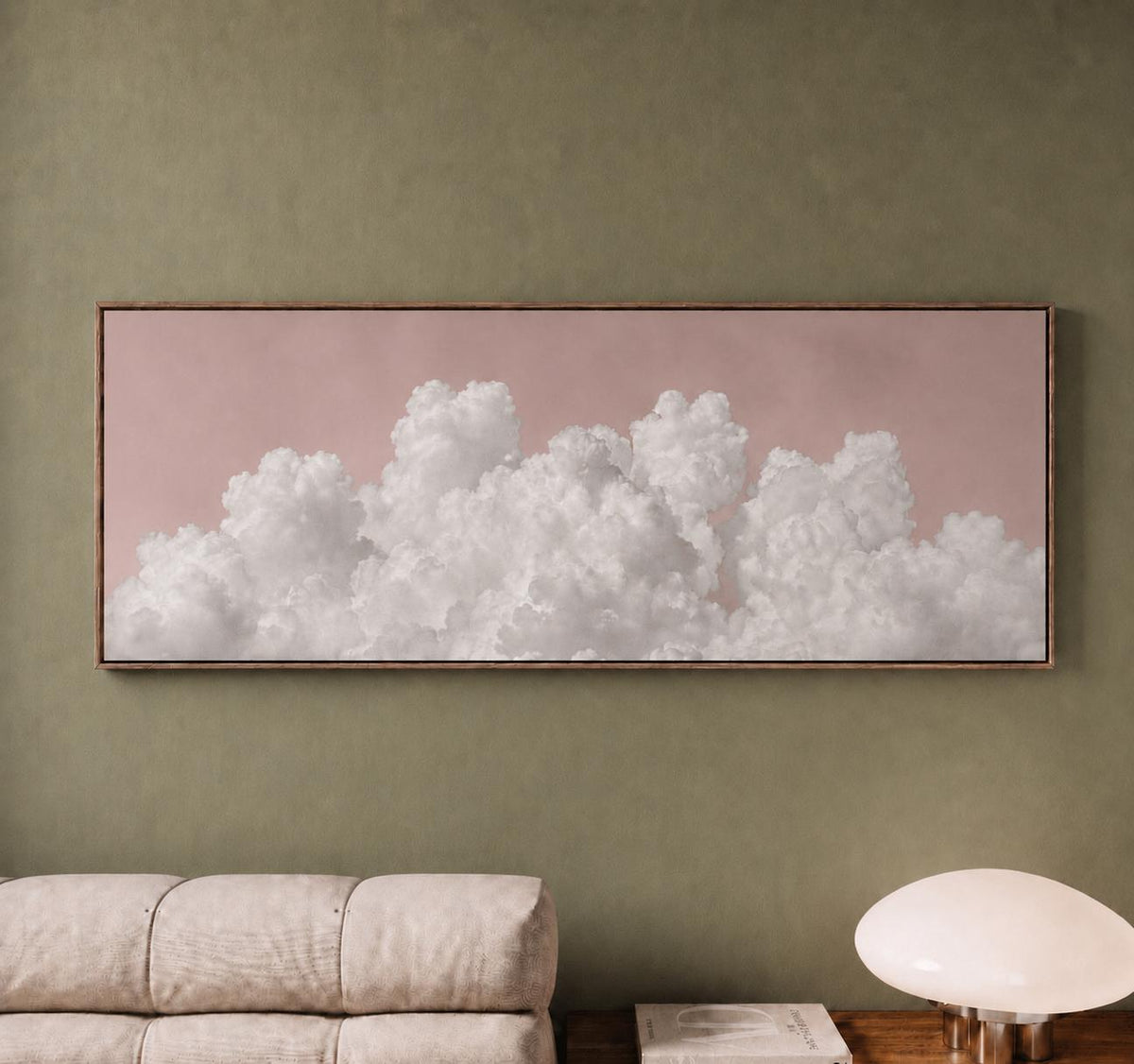 Blush Pink Clouds Panoramic Canvas Art Print, Above Bed Decor