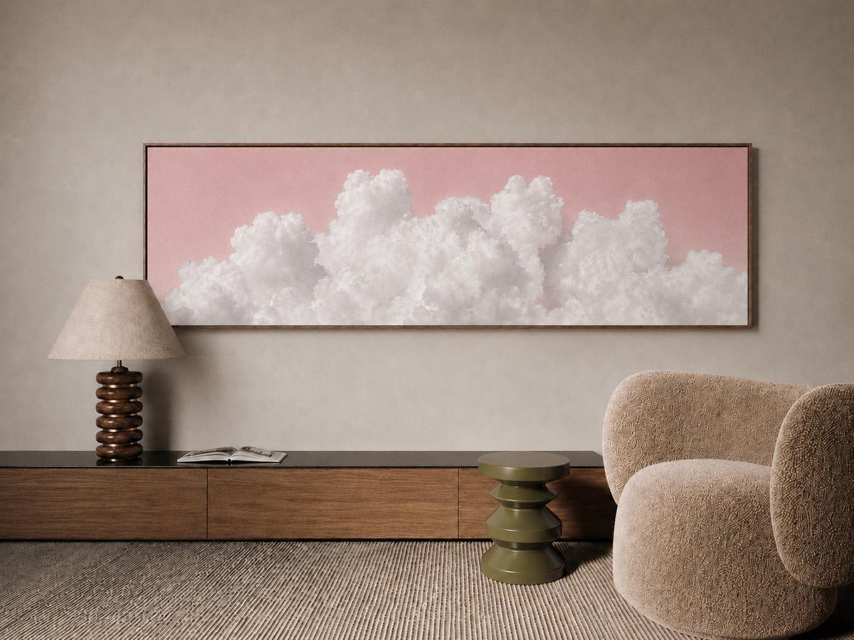 Blush Pink Clouds Panoramic Canvas Art Print, Above Bed Decor
