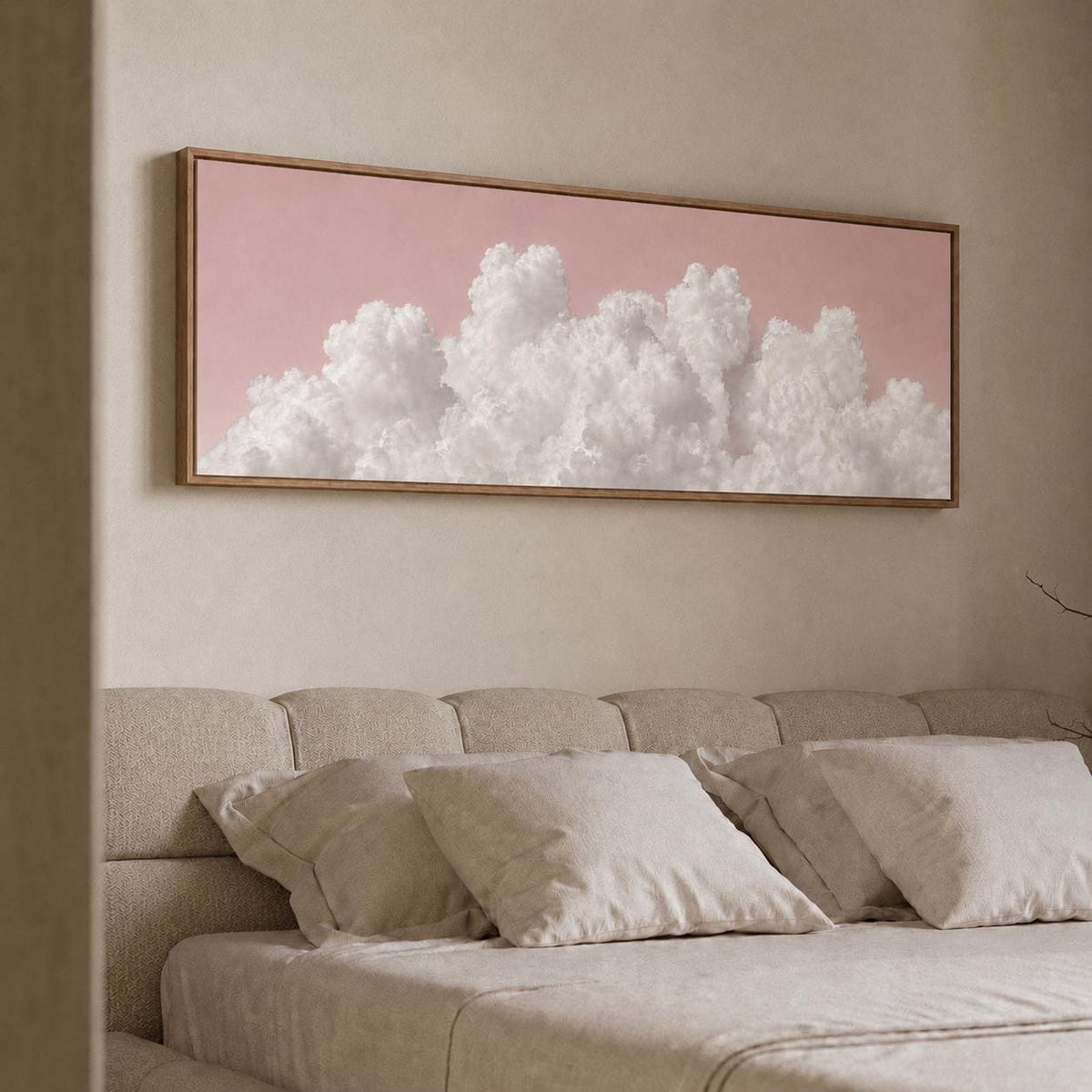 Blush Pink Clouds Panoramic Canvas Art Print, Above Bed Decor