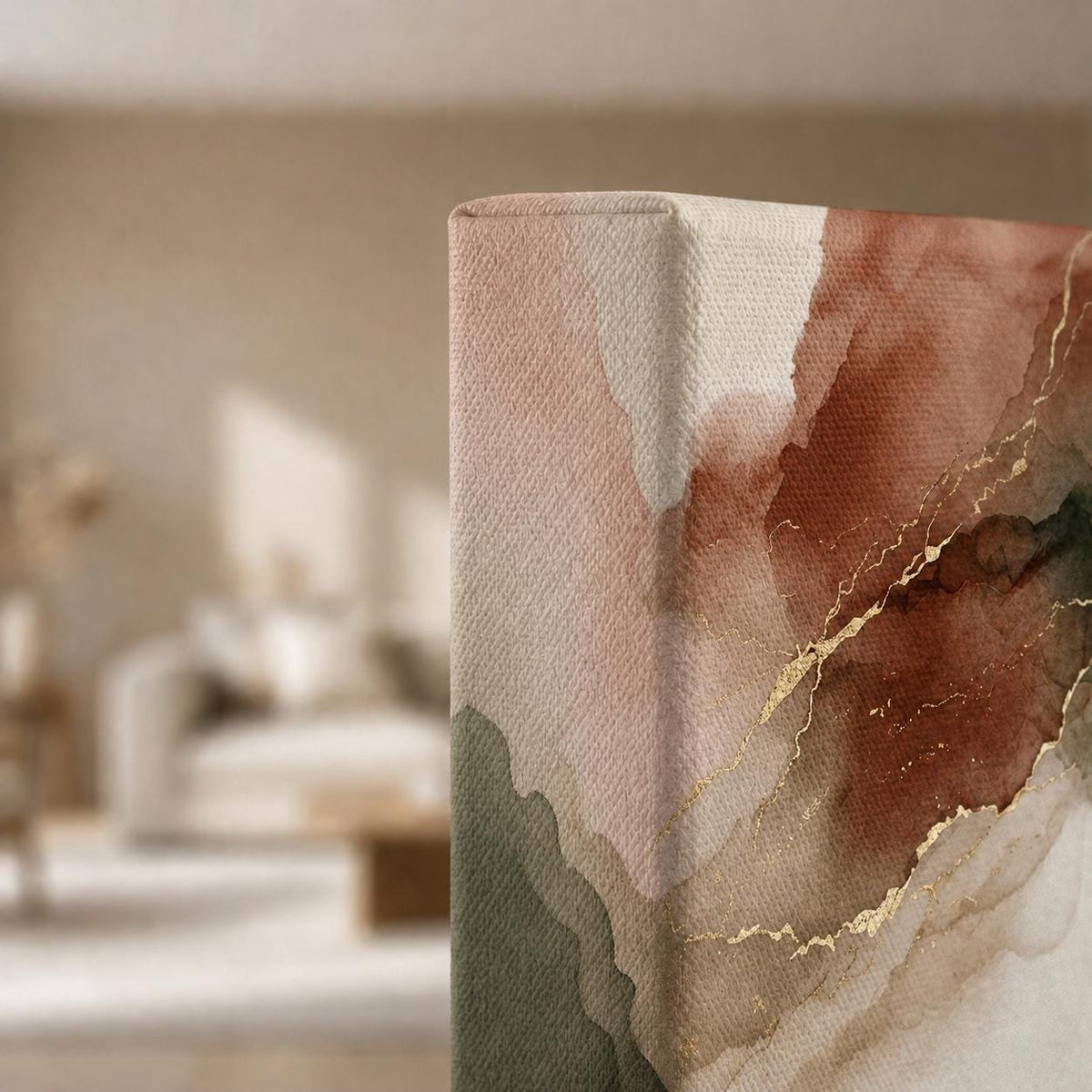 Earthy Abstract Panorama Canvas, Muted Sage Terracotta Landscape Art, Blush Pink