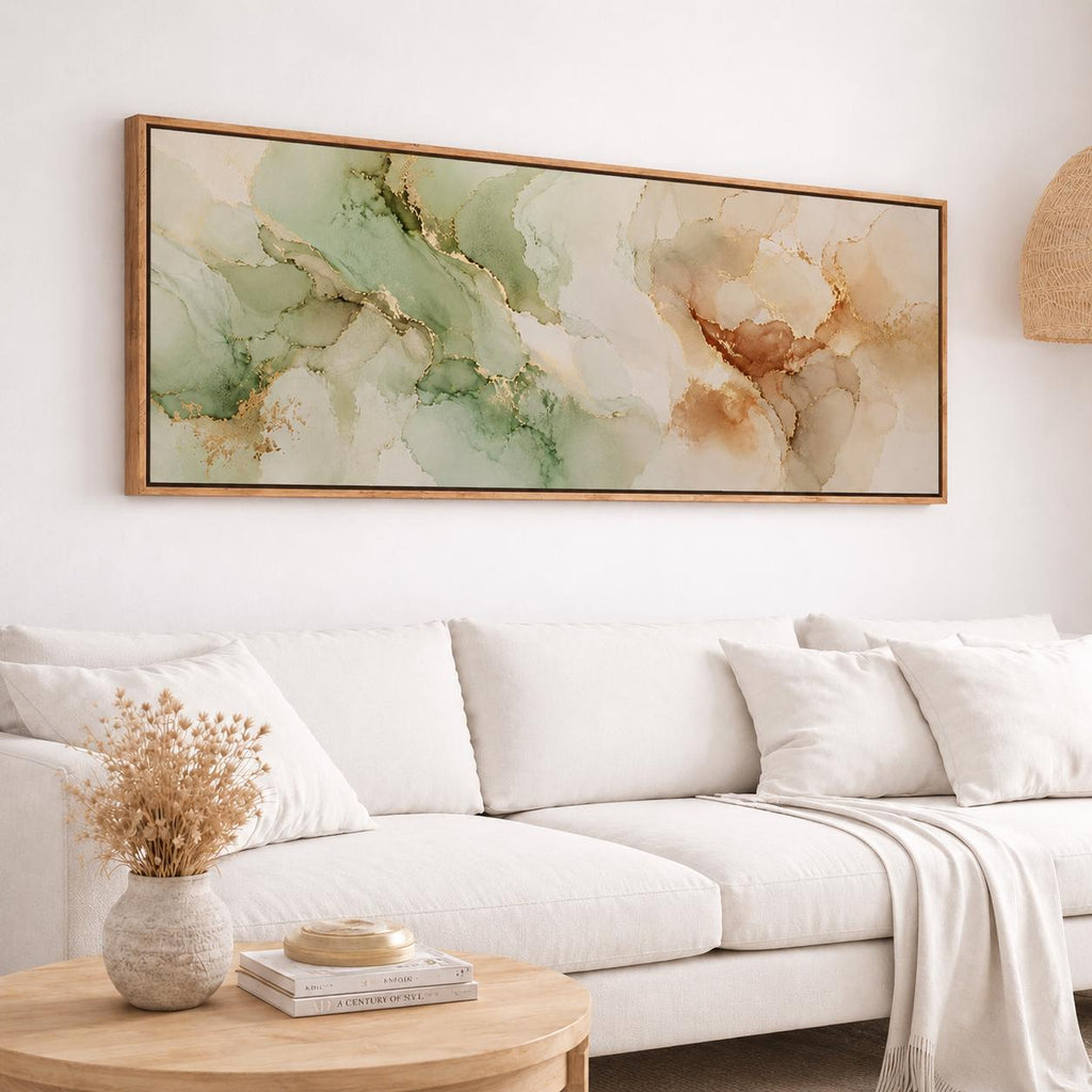 Large Abstract Earth Tone Canvas Print, Terracotta Aqua Japandi Above Bed Decor