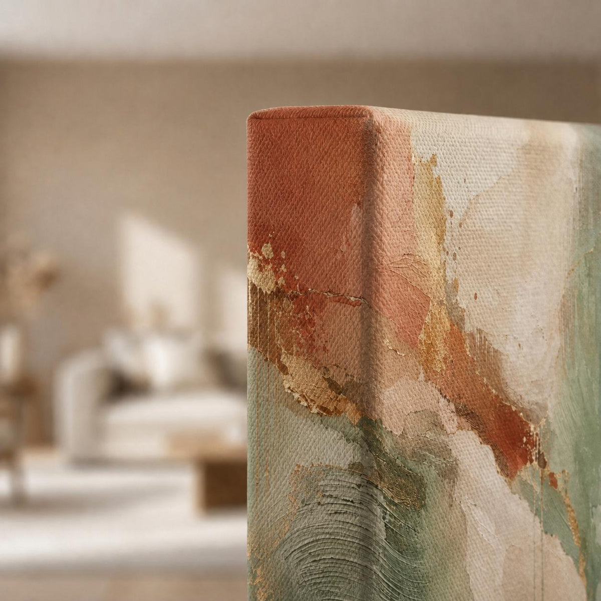Muted Sage Green and Terracotta Canvas Print, Bedroom or Living Room Decor