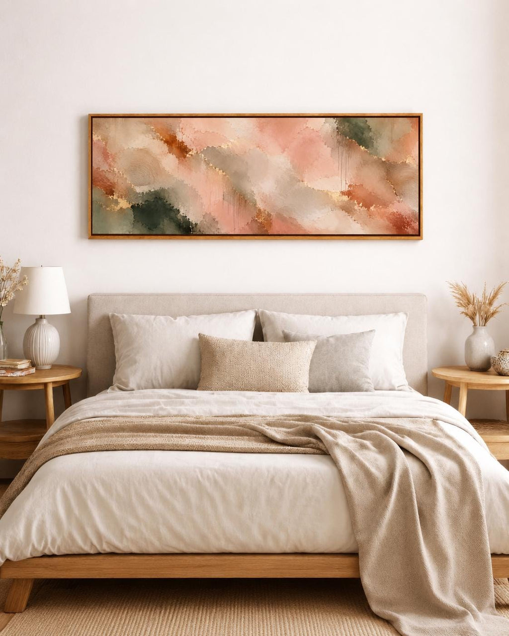 Abstract Terracotta Canvas Print, Earth Tone Japandi Above Bed Decor