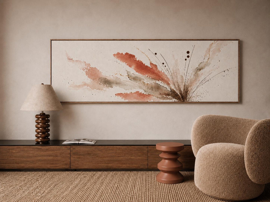 Muted Terracotta Botanical Abstract Canvas Print, Warm Wabi Sabi Panoramic Wall Decor