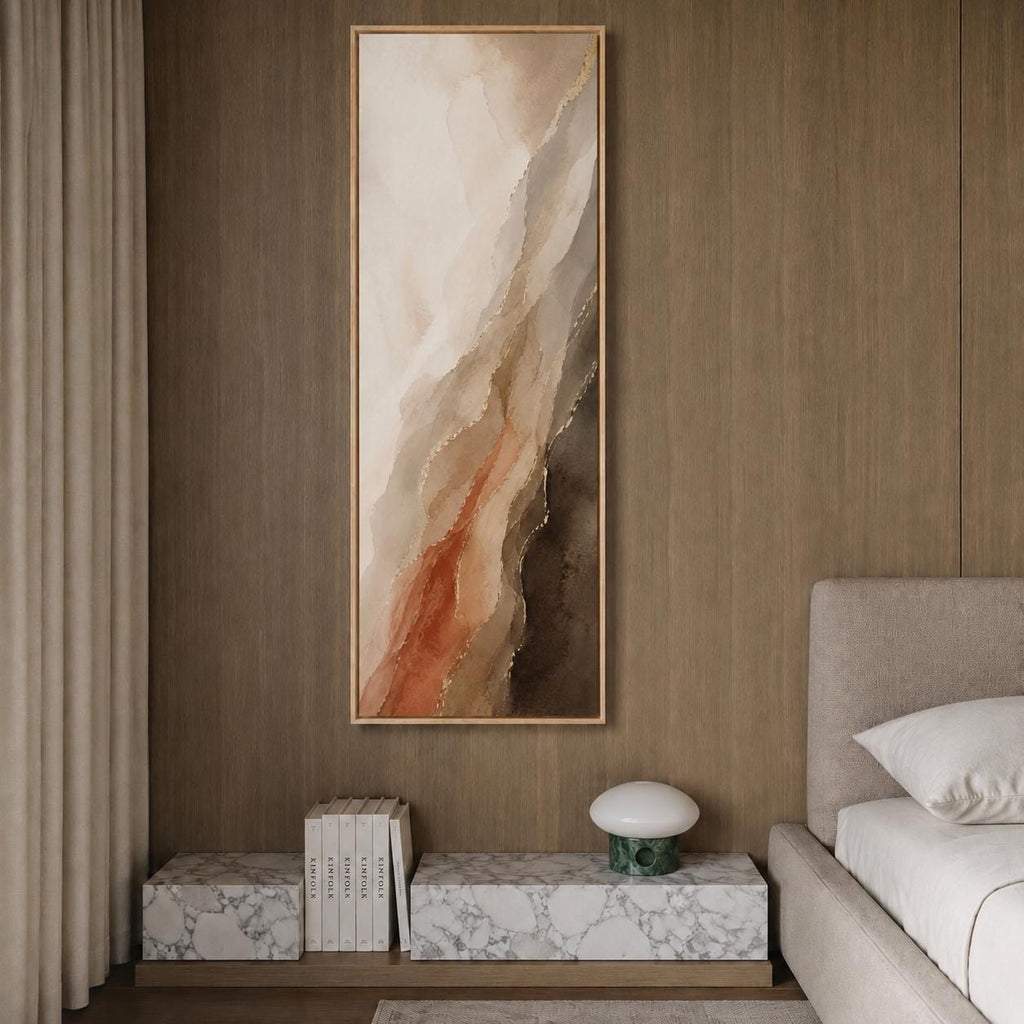 Long Vertical Canvas Wall Art, Muted Terracotta Landscape Art, Walnut Warm Taupe
