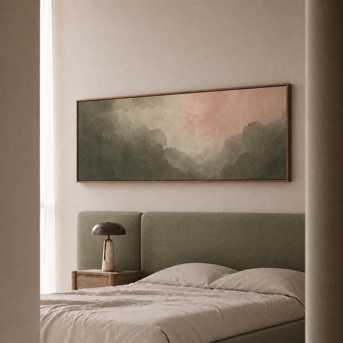 Blush Pink Sage Green Clouds Canvas Print, Bedroom or Living Room Decor