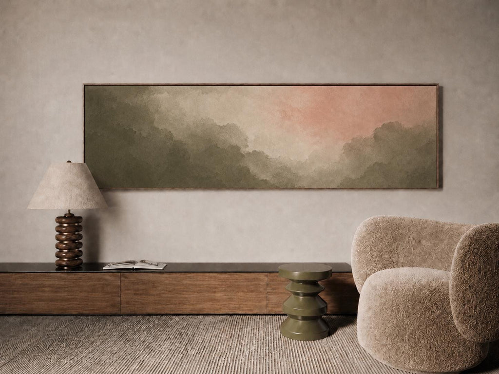 Blush Pink Sage Green Clouds Canvas Print, Bedroom or Living Room Decor