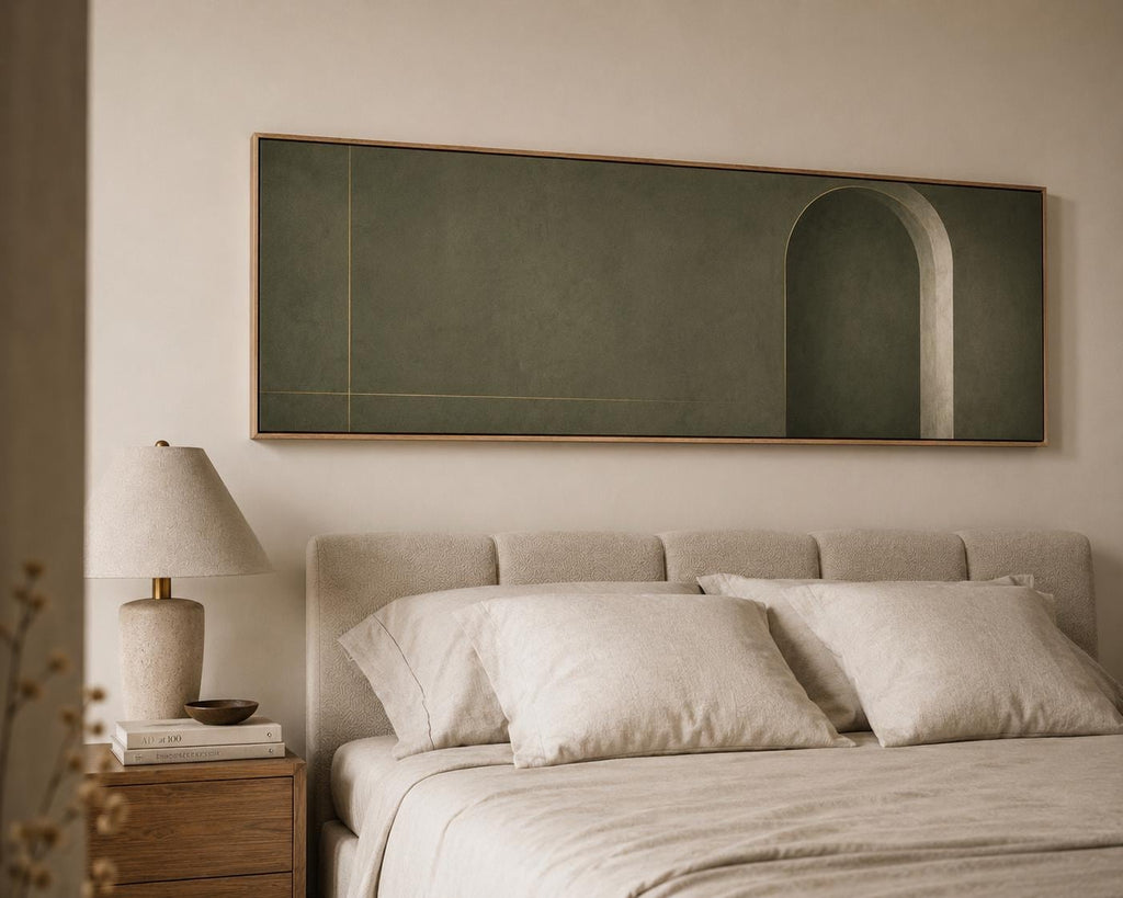 Large Abstract Muted Sage Tone Canvas Print, Above Bed Decor, Bedroom Art