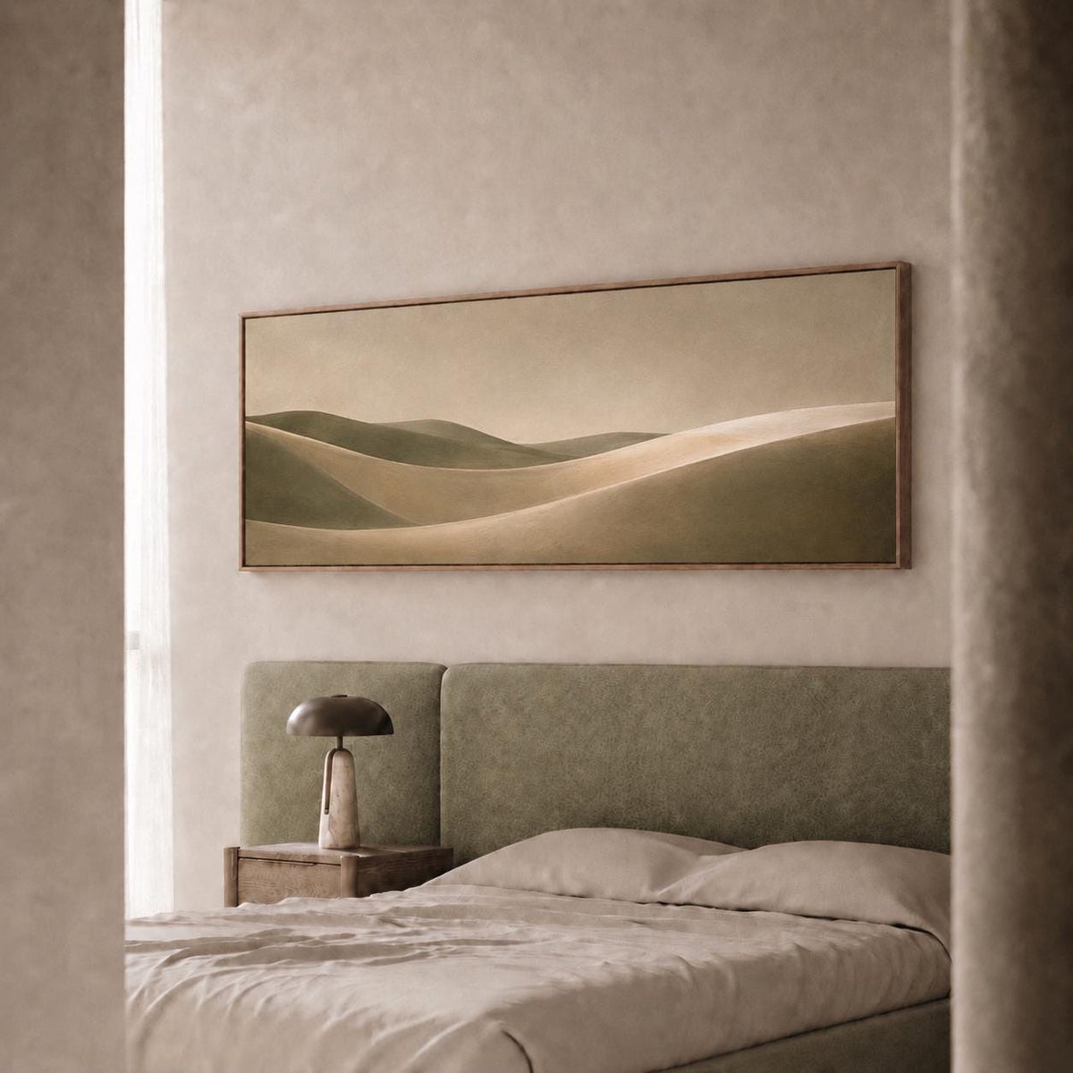 Landscape Abstract Muted Sage and Ecru Canvas Print, Bedroom Decor, Ocean Dune Waves