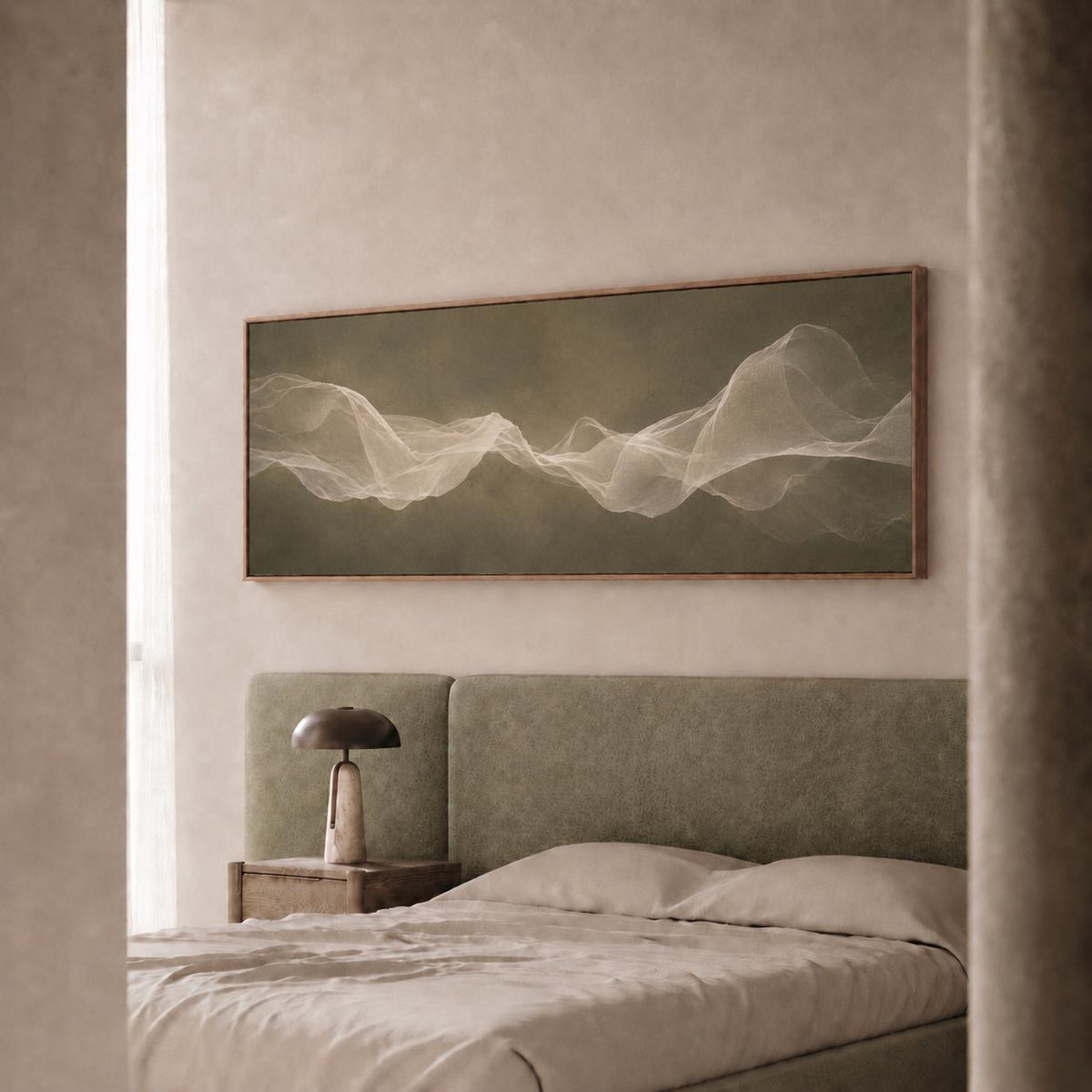 Olive Green Abstract Canvas Print, Bedroom Decor