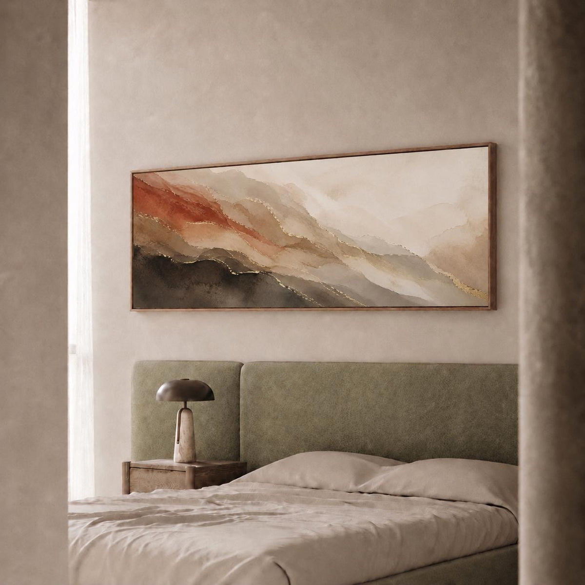 Earth Tone Abstract Panorama Canvas Print, Bedroom Decor