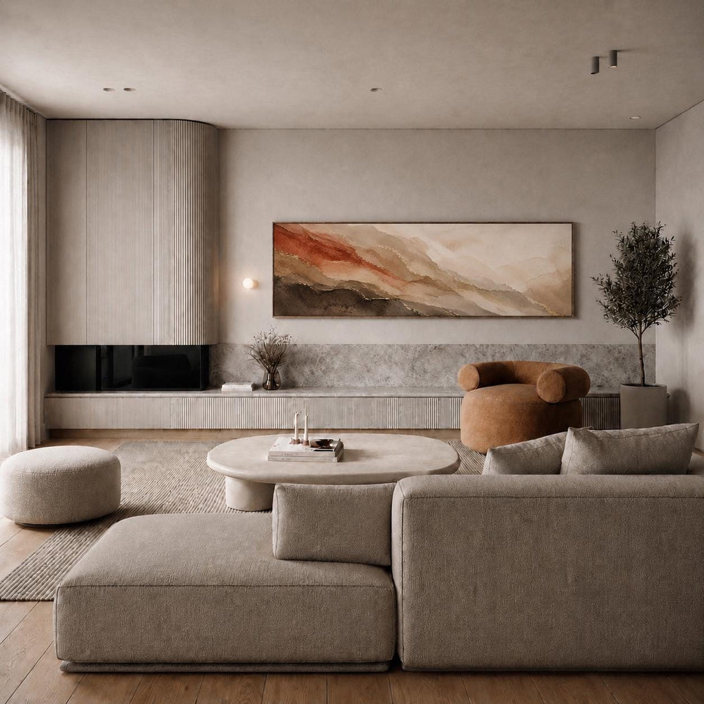 Earth Tone Abstract Panorama Canvas Print, Bedroom Decor