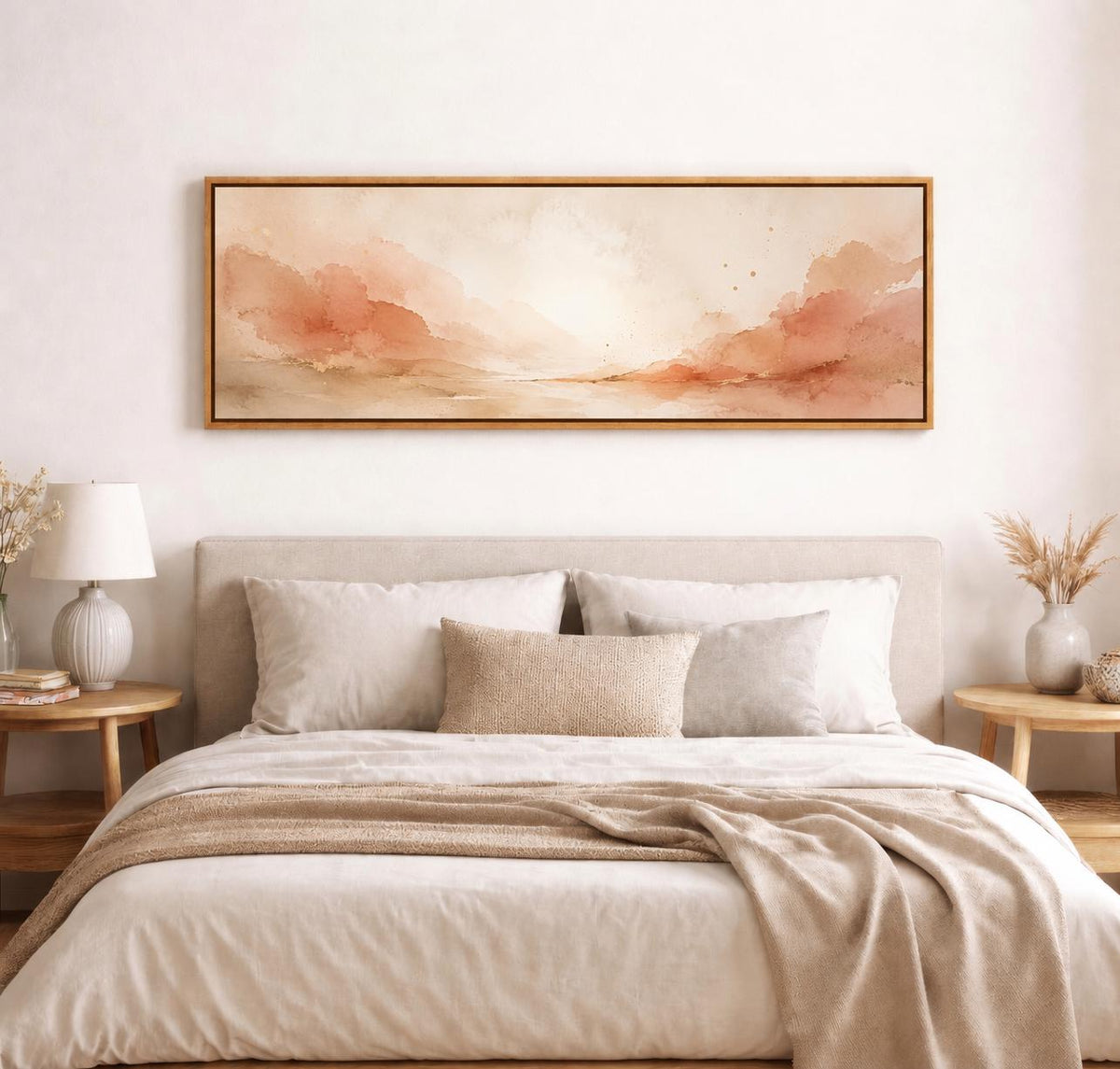 Abstract Terracotta Wall Art, Panoramic Sizes Beige & Pastel Peach Canvas Print