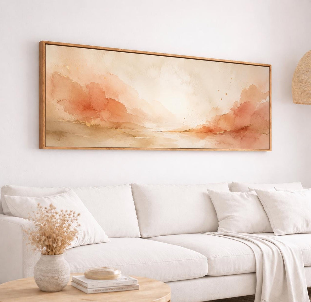 Abstract Terracotta Wall Art, Panoramic Sizes Beige & Pastel Peach Canvas Print