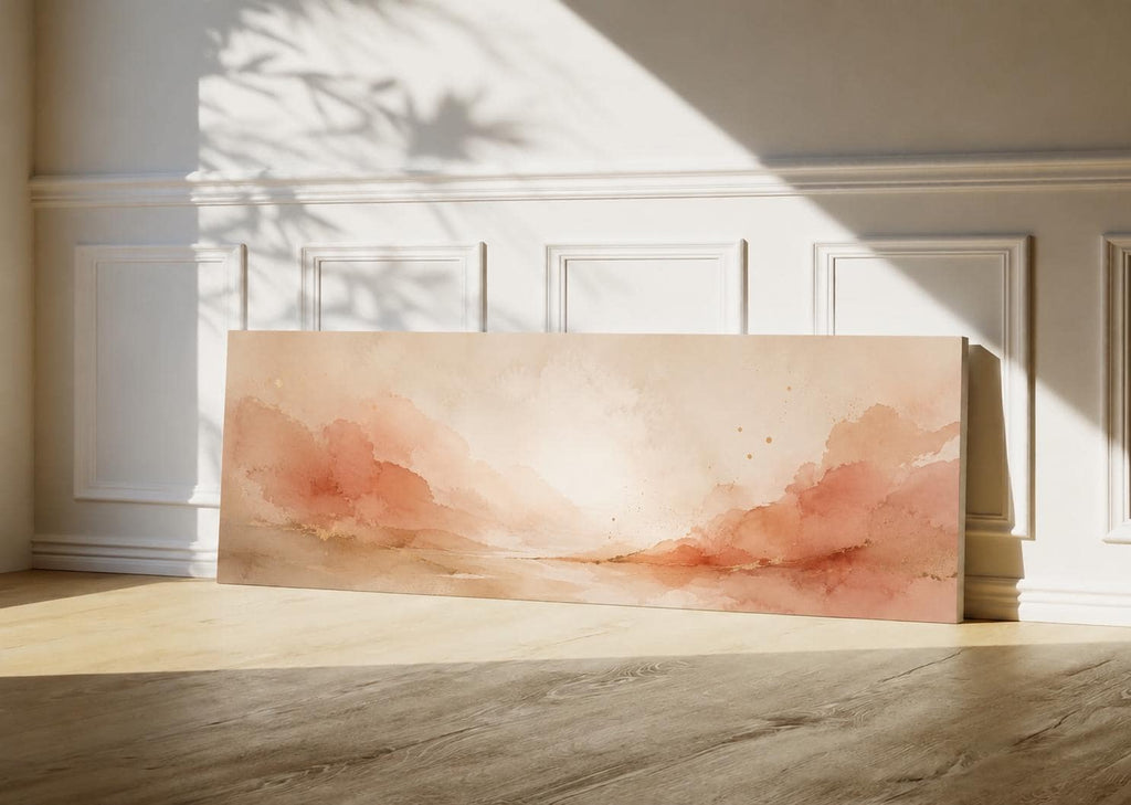 Abstract Terracotta Wall Art, Panoramic Sizes Beige & Pastel Peach Canvas Print