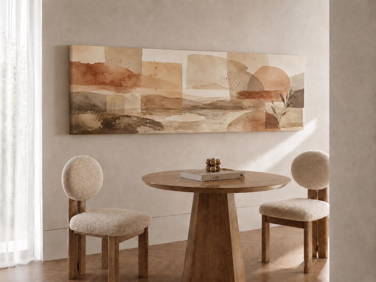 Mid-Century Modern Geometric Canvas Wall Art, Framed Panoramic Print