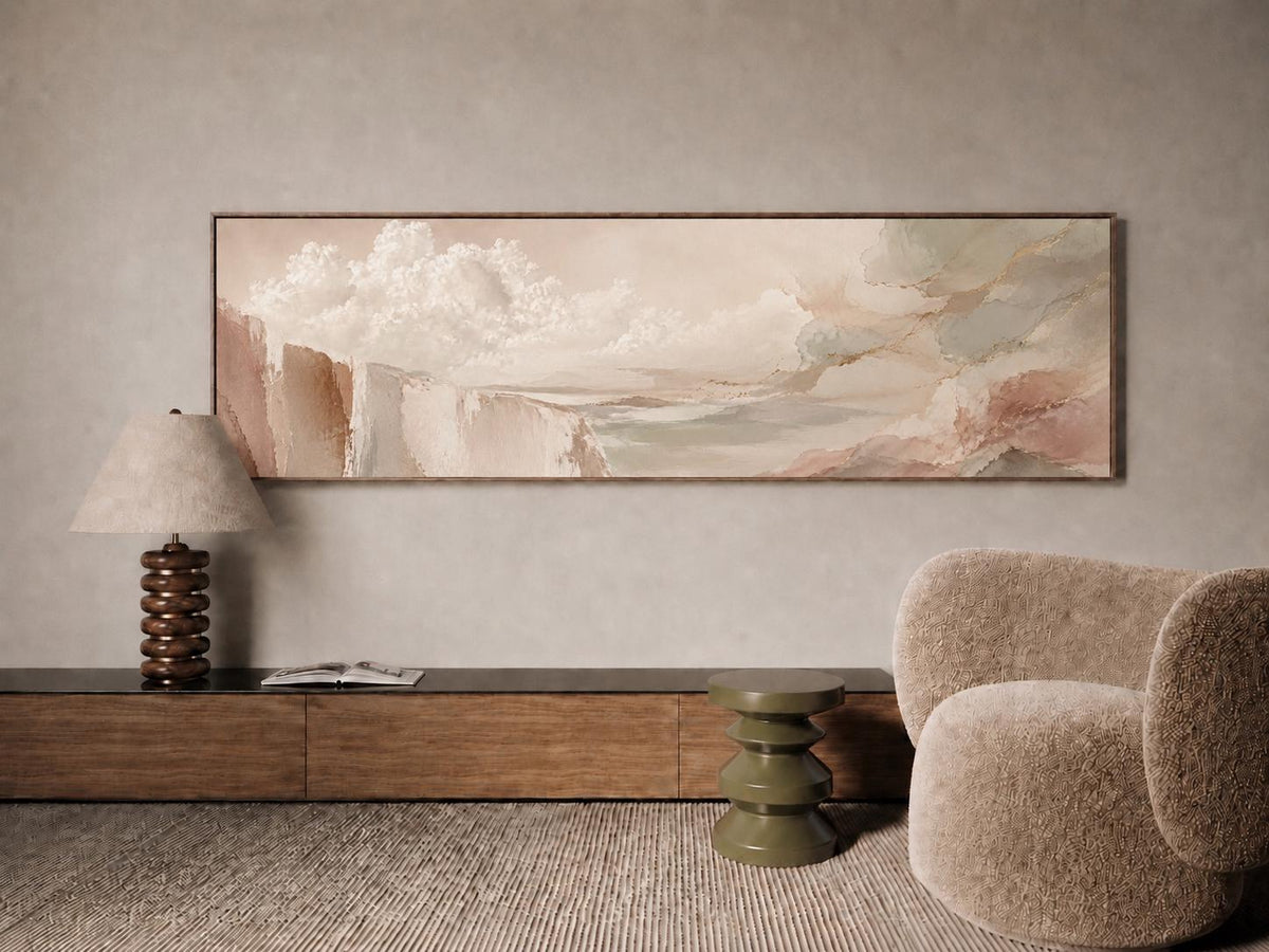 Abstract Minimalist Wall Art for Scandinavian Decor, Neutral Canvas Print, Beige Clouds