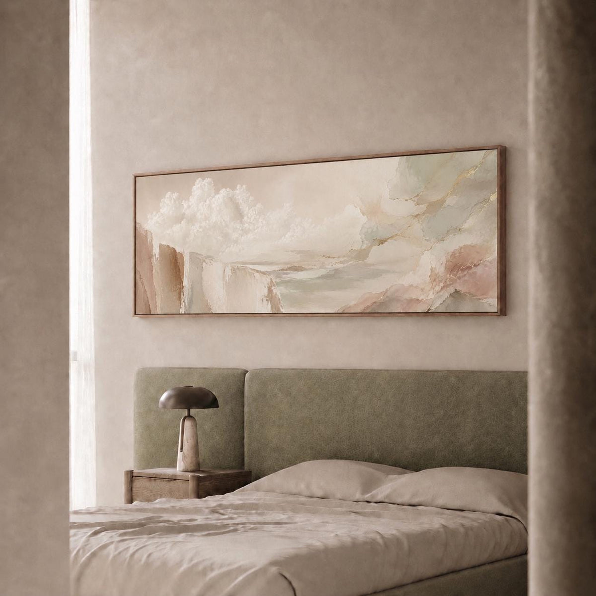 Abstract Minimalist Wall Art for Scandinavian Decor, Neutral Canvas Print, Beige Clouds