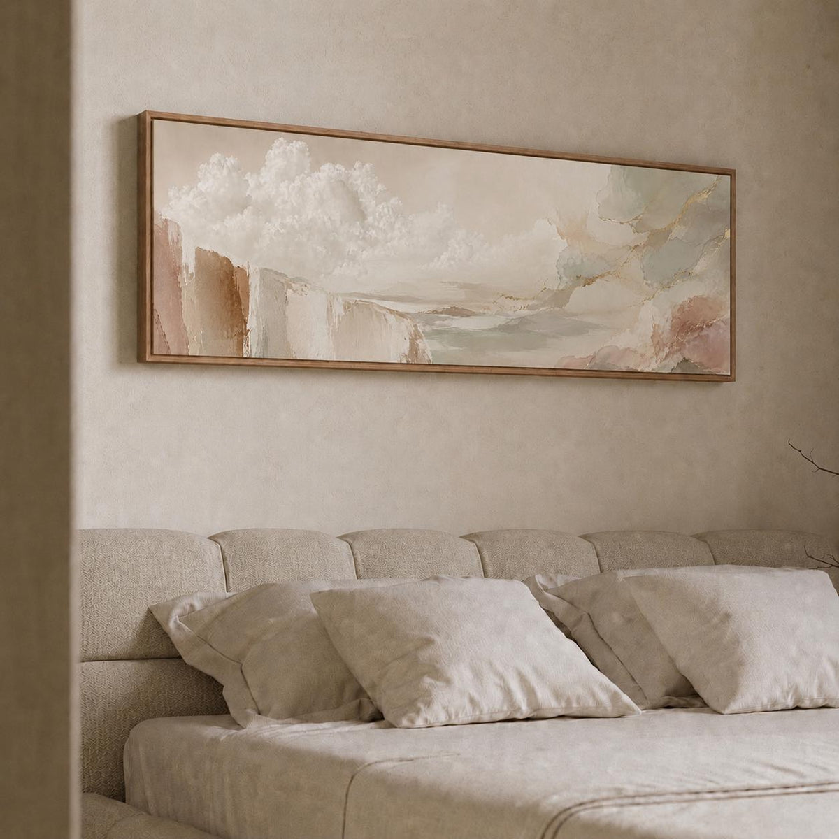Abstract Minimalist Wall Art for Scandinavian Decor, Neutral Canvas Print, Beige Clouds