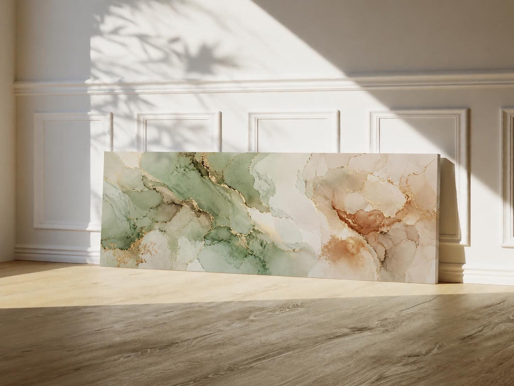 Large Abstract Earth Tone Canvas Print, Terracotta Aqua Japandi Above Bed Decor