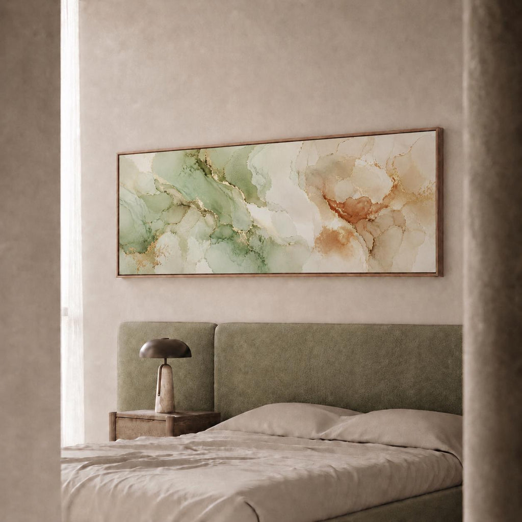 Large Abstract Earth Tone Canvas Print, Terracotta Aqua Japandi Above Bed Decor