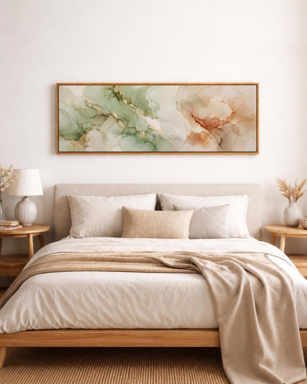Large Abstract Earth Tone Canvas Print, Terracotta Aqua Japandi Above Bed Decor