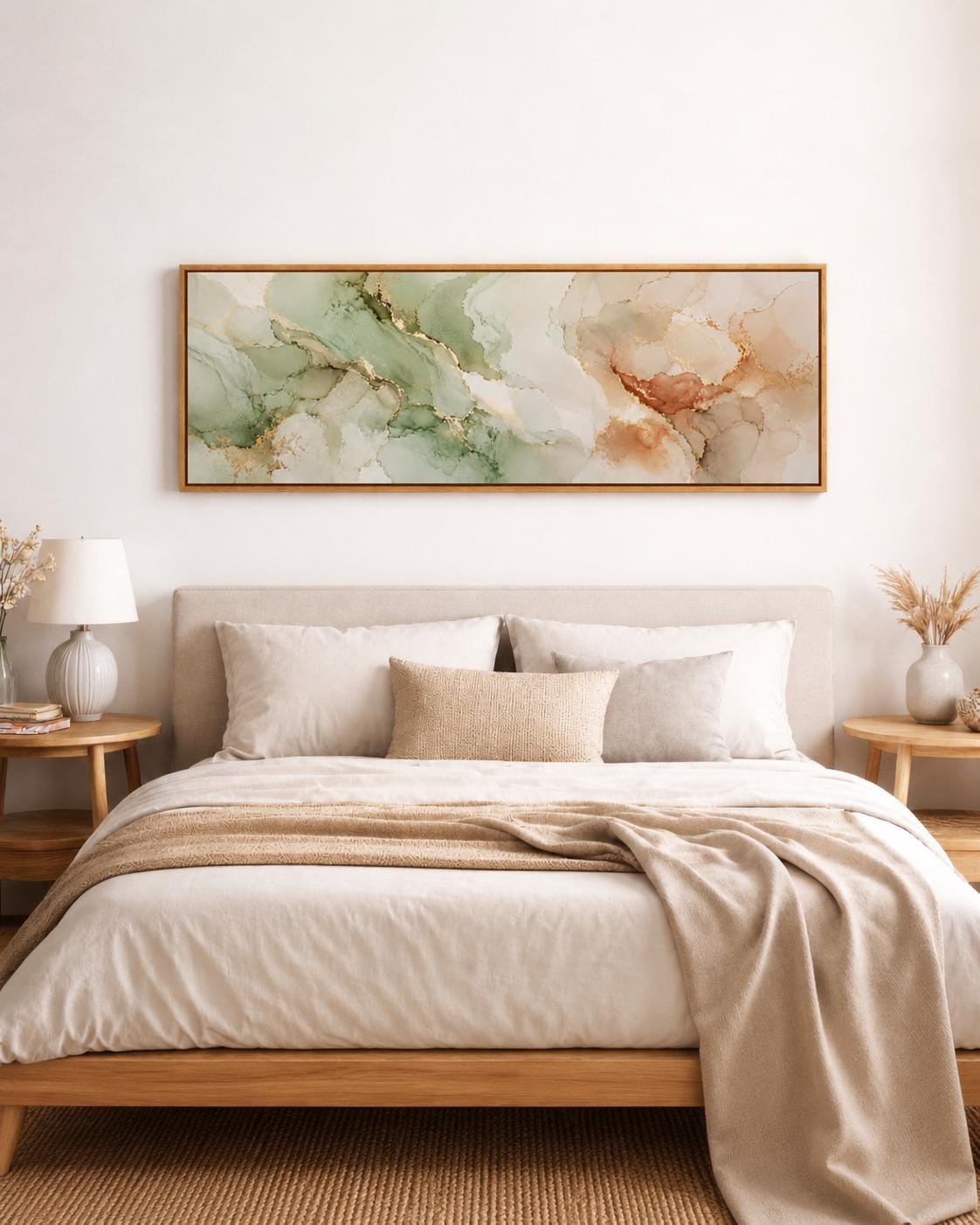 Large Abstract Earth Tone Canvas Print, Terracotta Aqua Japandi Above Bed Decor