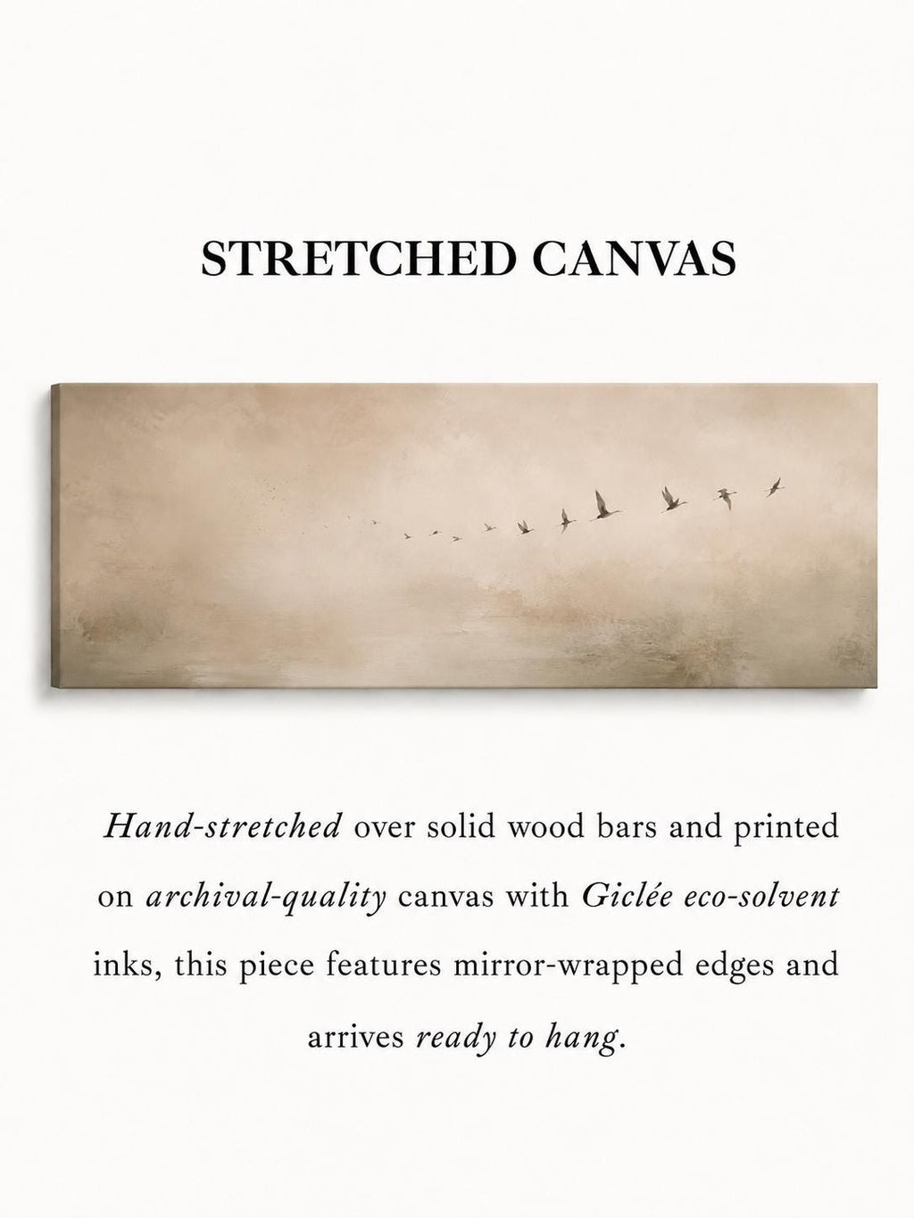 Neutral Flying Birds Panorama Canvas Print, Japandi Wabi Sabi Art