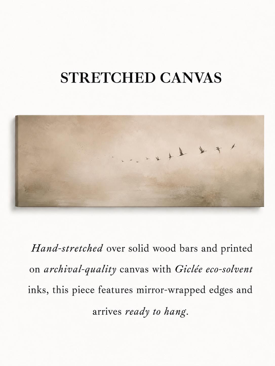 Neutral Flying Birds Panorama Canvas Print, Japandi Wabi Sabi Art
