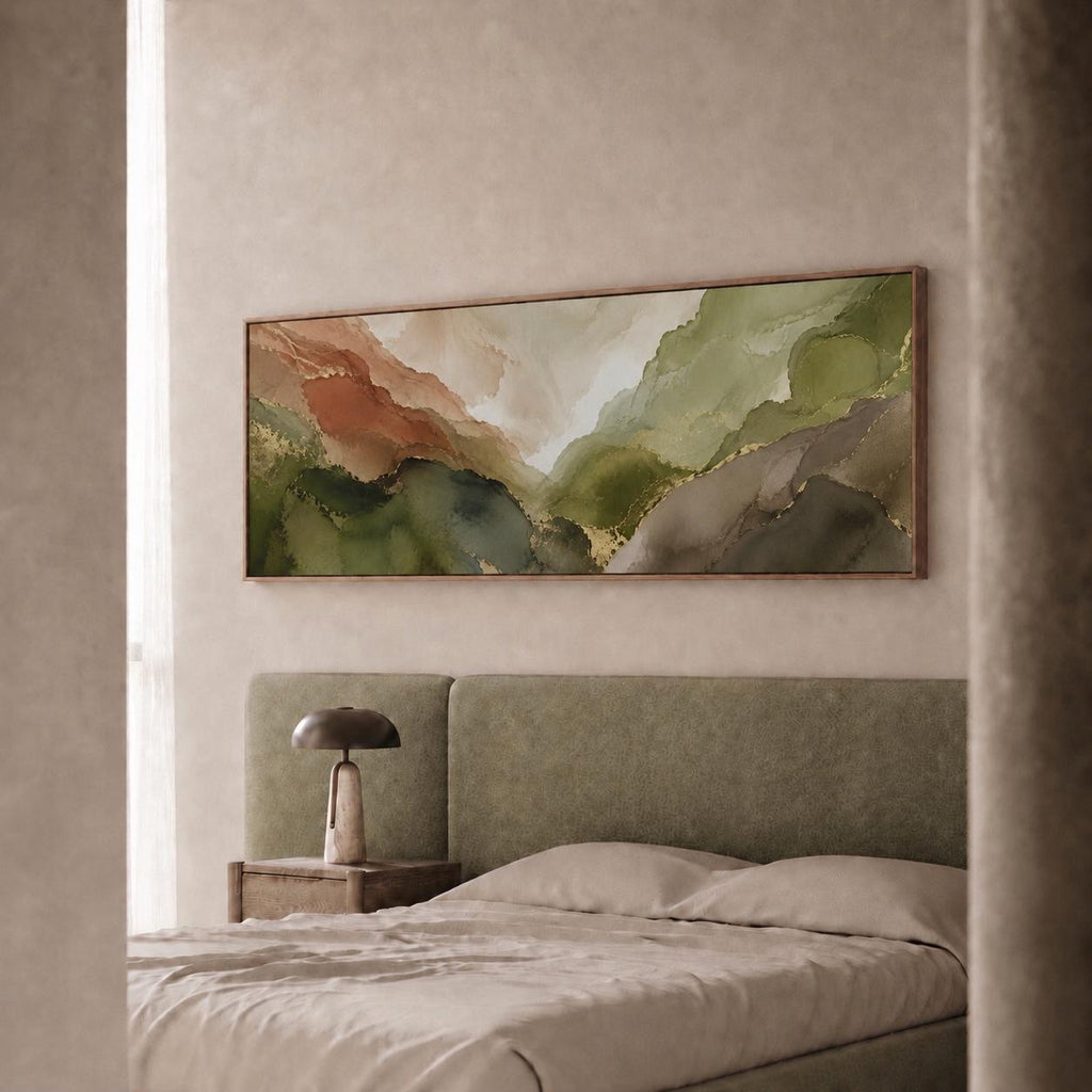 Earth Tone Abstract Canvas Print, Sage Gold Wabi Sabi Landscape Wall Decor