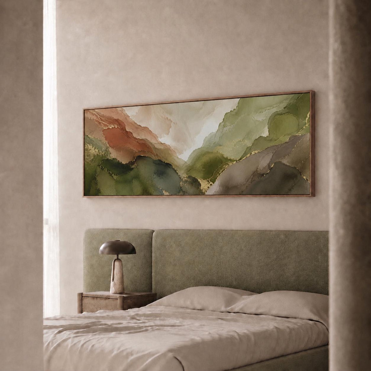 Earth Tone Abstract Canvas Print, Sage Gold Wabi Sabi Landscape Wall Decor