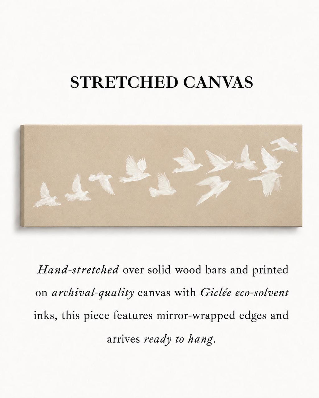 Beige Birds Canvas Print, Horizontal Japandi Wall Art, Minimalist Home Decor