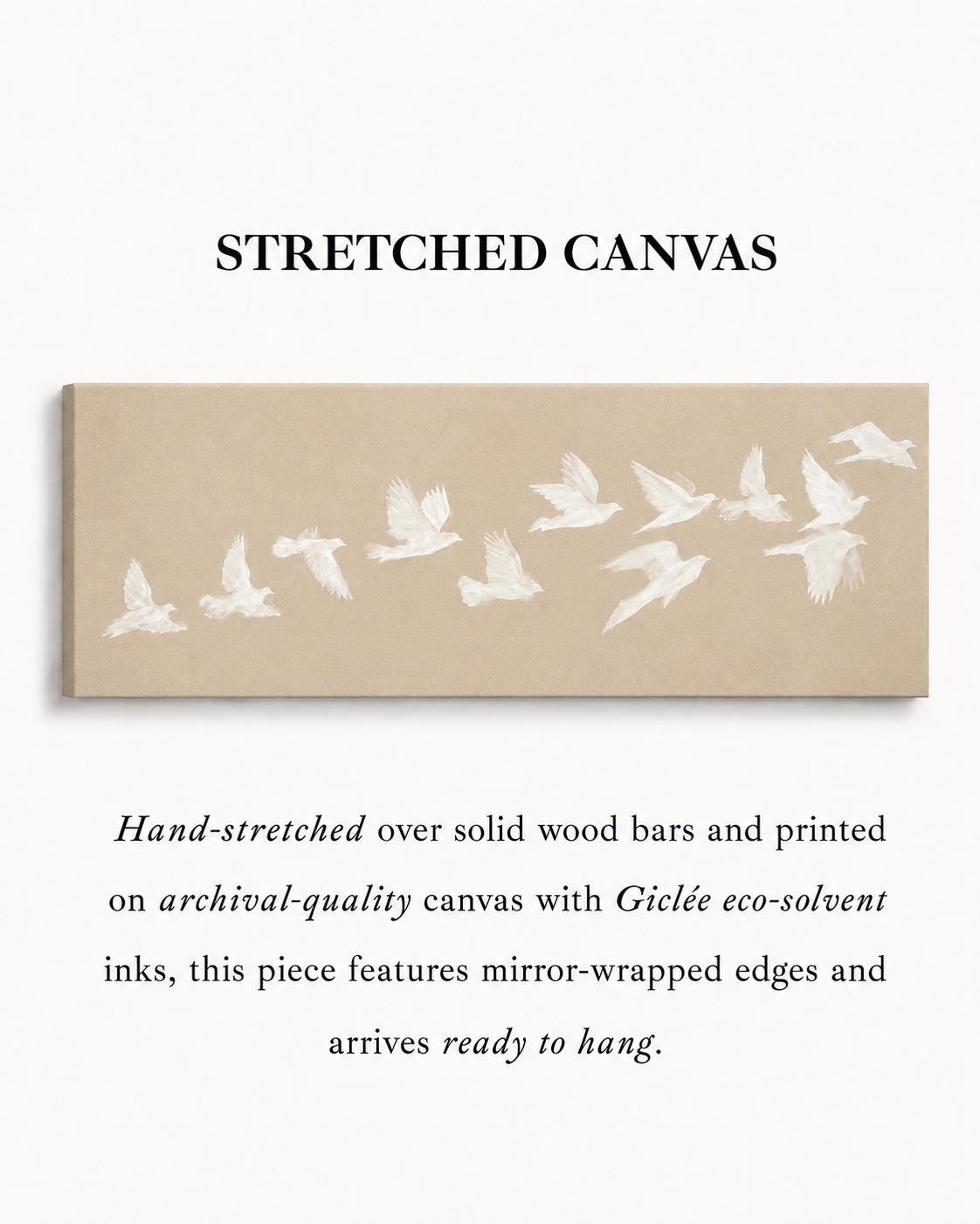 Beige Birds Canvas Print, Horizontal Japandi Wall Art, Minimalist Home Decor