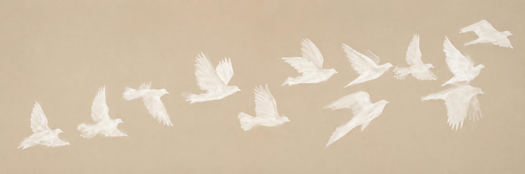 Beige Birds Canvas Print, Horizontal Japandi Wall Art, Minimalist Home Decor