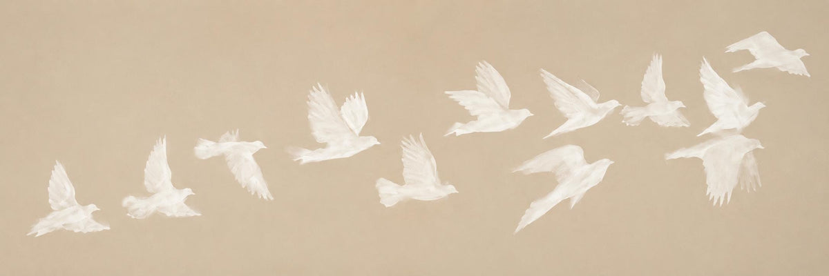 Beige Birds Canvas Print, Horizontal Japandi Wall Art, Minimalist Home Decor