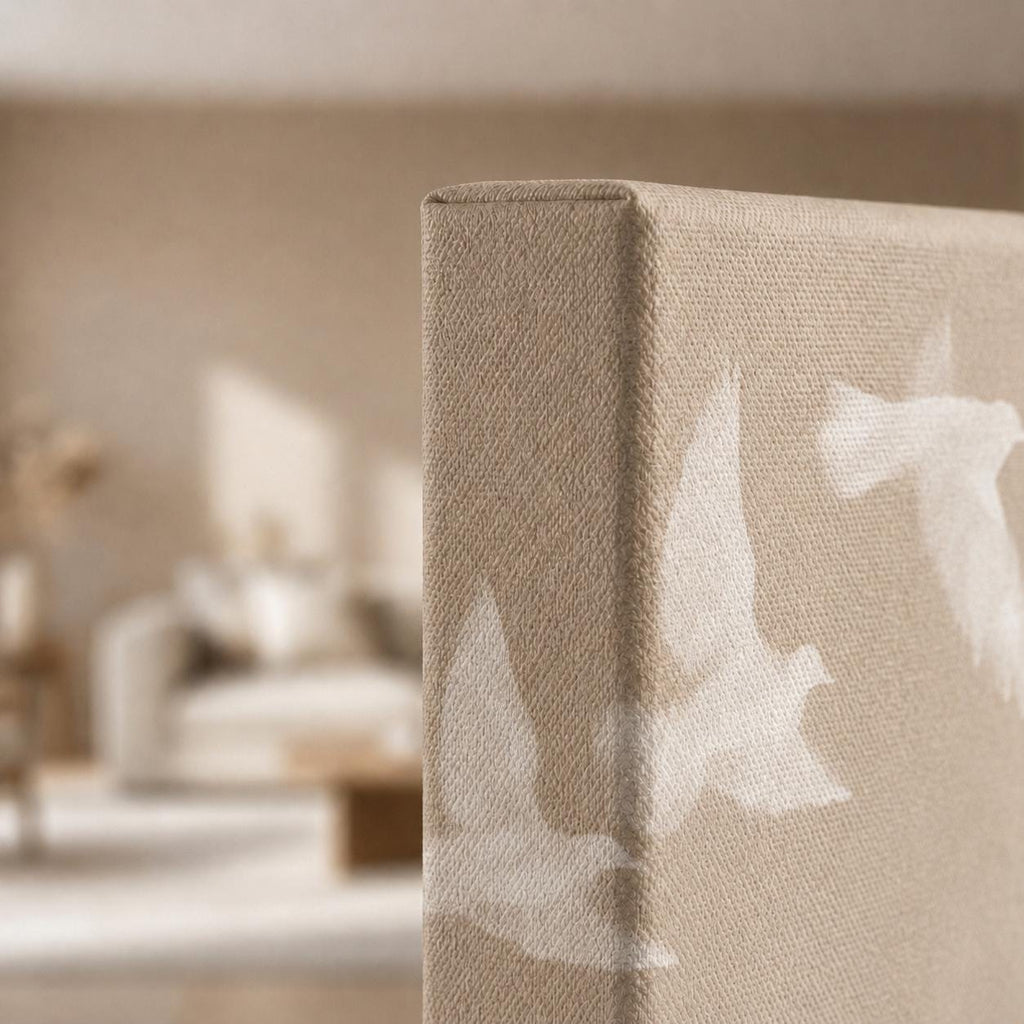 Beige Birds Canvas Print, Horizontal Japandi Wall Art, Minimalist Home Decor
