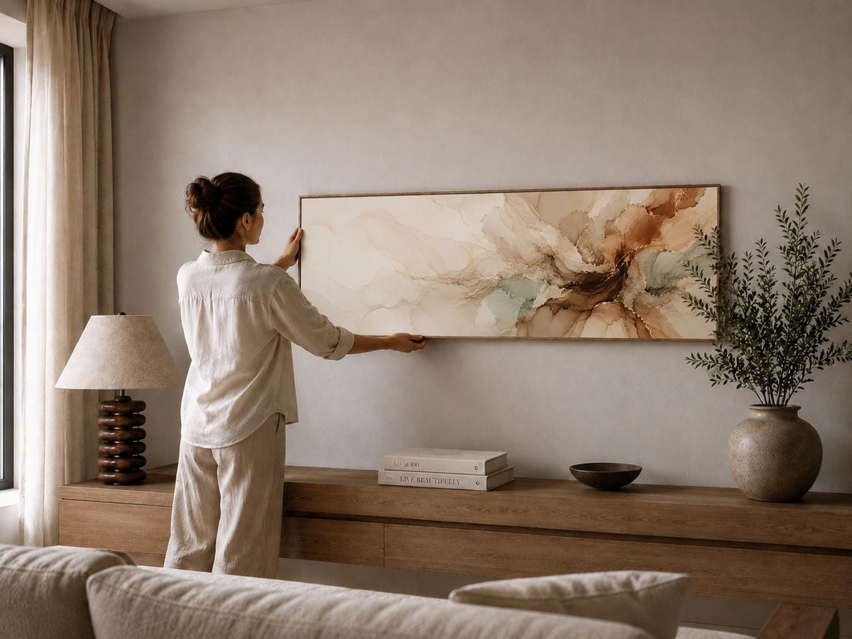 Framed Abstract Taupe & Terracotta Canvas Print, Wabi Sabi Japandi, Bedroom or Living Room Decor