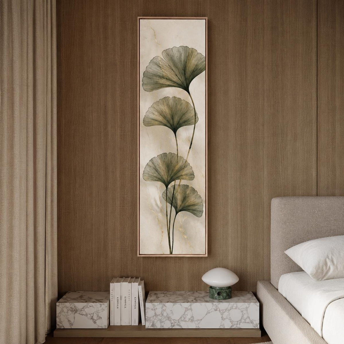 Kintsugi Ginkgo Canvas Print | Tall Botanical Gold Leaf Wall Art Japandi Minimalist Decor