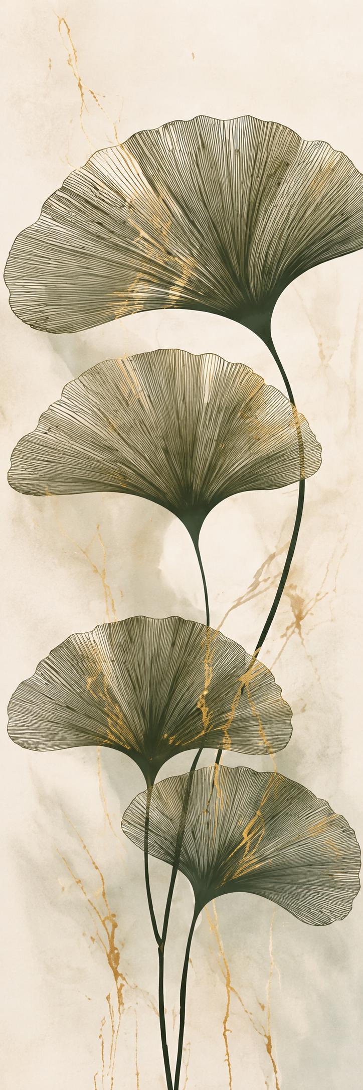 Kintsugi Ginkgo Canvas Print | Tall Botanical Gold Leaf Wall Art Japandi Minimalist Decor