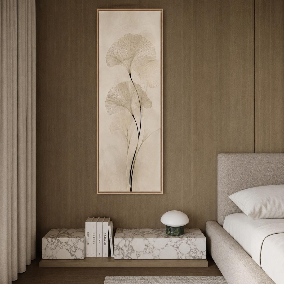 Custom Ginkgo Biloba Canvas Print | Neutral Botanical Wall Art (96x32 in)