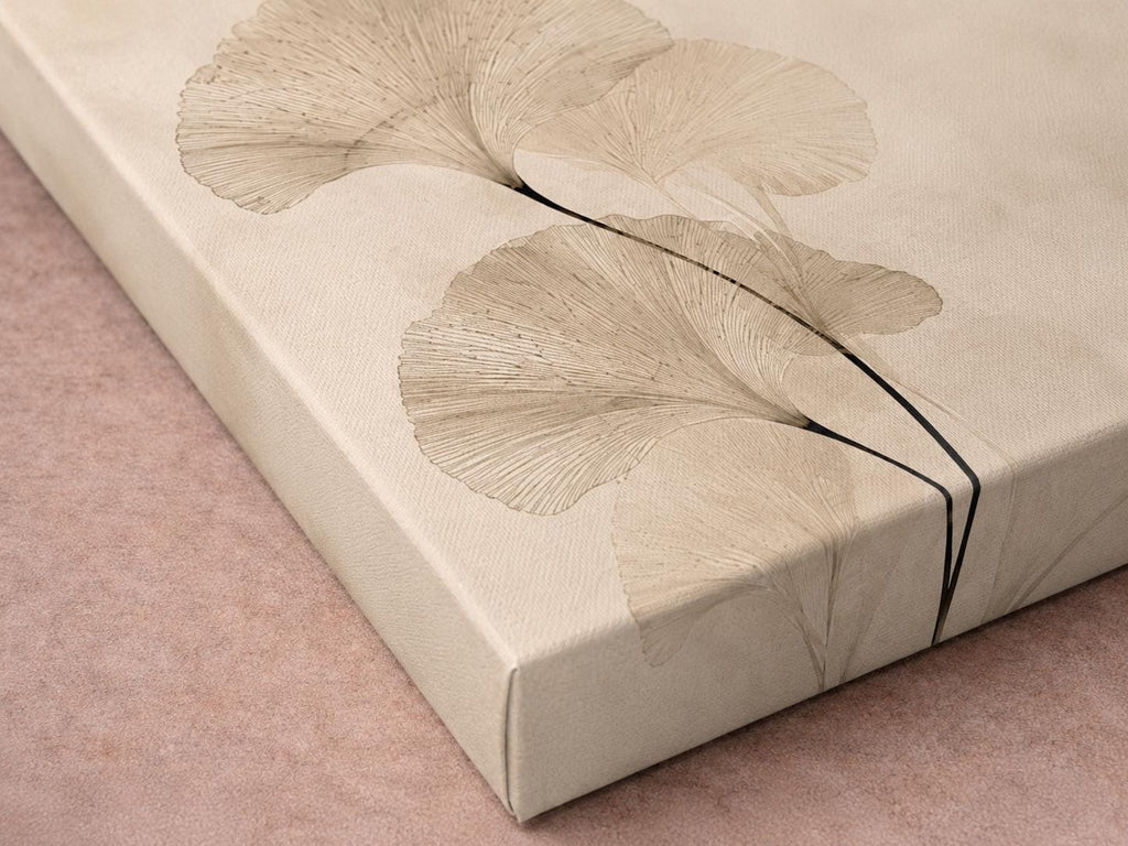 Custom Ginkgo Biloba Canvas Print | Neutral Botanical Wall Art (96x32 in)