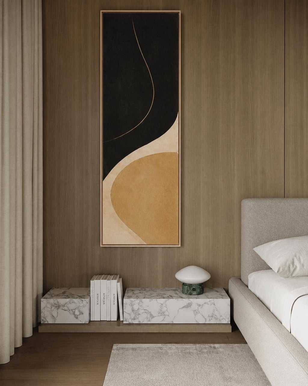 Neutral Vertical Minimalist Abstract Canvas Print | Tall Black and Yellow Wall Decor