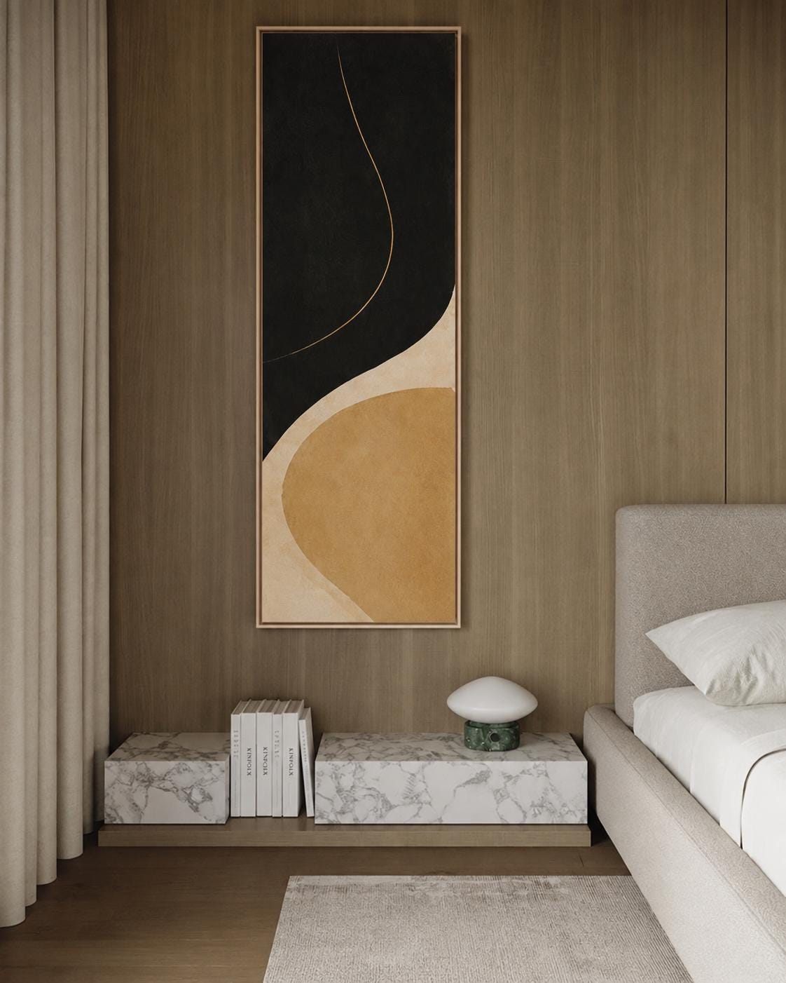 Neutral Vertical Minimalist Abstract Canvas Print | Tall Black and Yellow Wall Decor