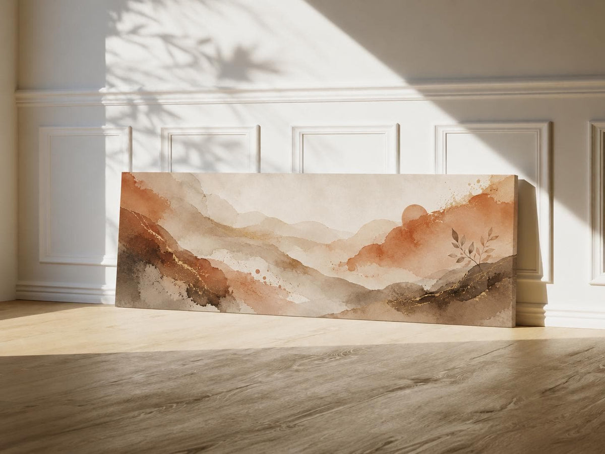 Abstract Earth Tone Canvas Print, Terracotta Wabi Sabi Above Bed Decor