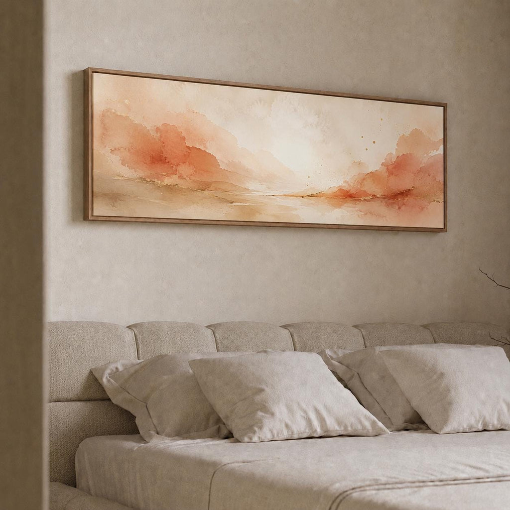 Abstract Terracotta Wall Art, Panoramic Sizes Beige & Pastel Peach Canvas Print