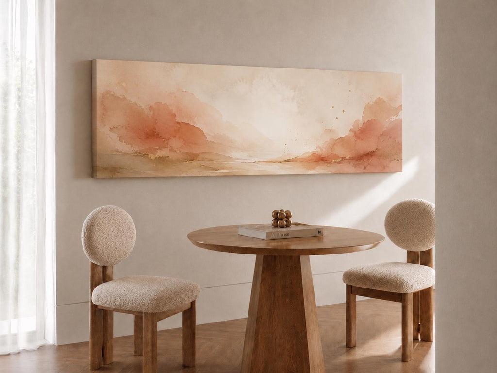 Abstract Terracotta Wall Art, Panoramic Sizes Beige & Pastel Peach Canvas Print