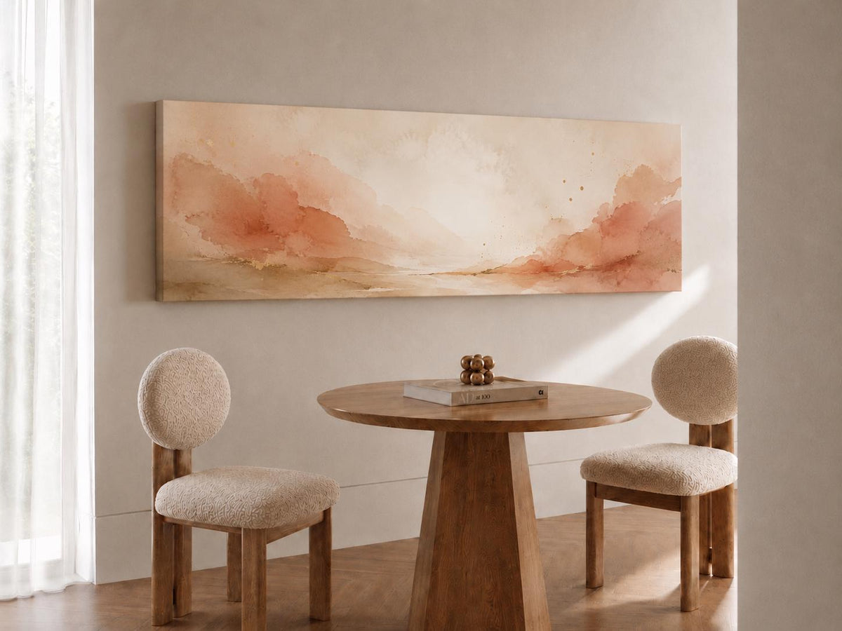 Abstract Terracotta Wall Art, Panoramic Sizes Beige & Pastel Peach Canvas Print