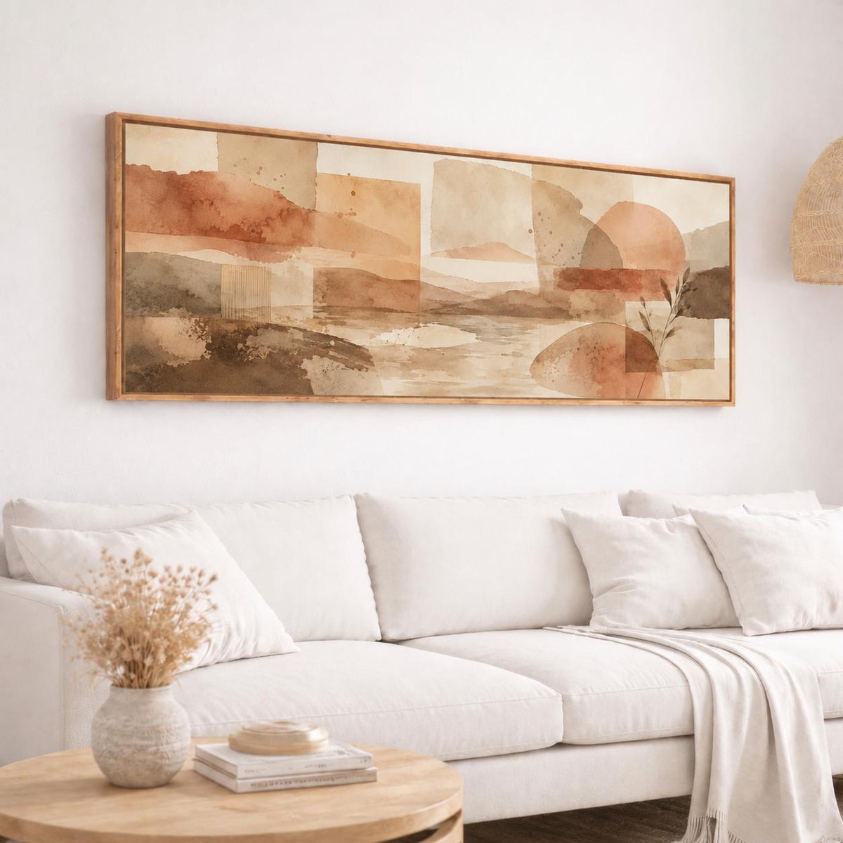 Mid-Century Modern Geometric Canvas Wall Art, Framed Panoramic Print
