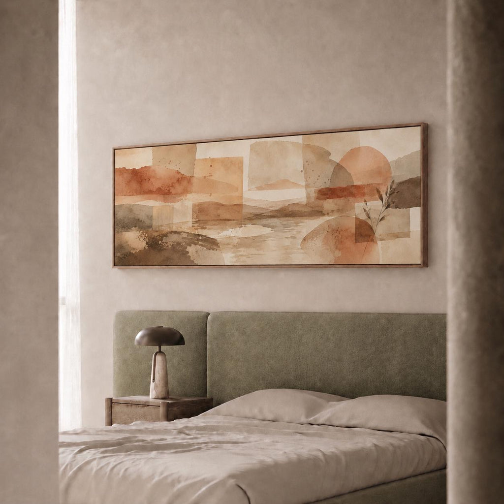 Mid-Century Modern Geometric Canvas Wall Art, Framed Panoramic Print