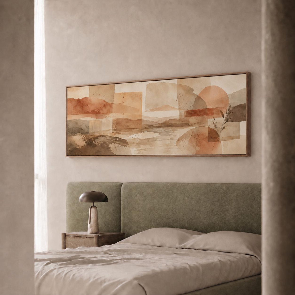 Mid-Century Modern Geometric Canvas Wall Art, Framed Panoramic Print